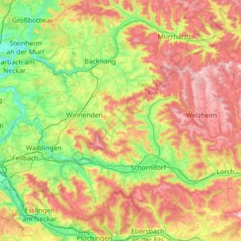Mapa topográfico Berglen, altitud, relieve