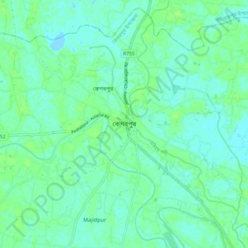 Mapa topográfico Keshabpur, altitud, relieve