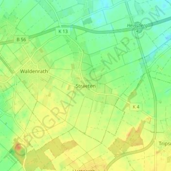 Mapa topográfico Straeten, altitud, relieve