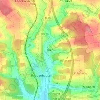 Mapa topográfico Hain, altitud, relieve