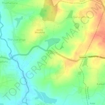 Mapa topográfico Baguru, altitud, relieve