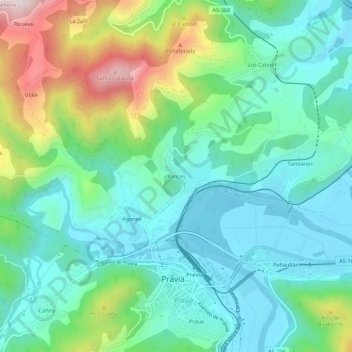 Mapa topográfico Bances, altitud, relieve