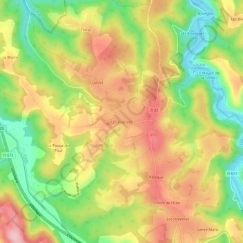 Mapa topográfico Les Granges, altitud, relieve