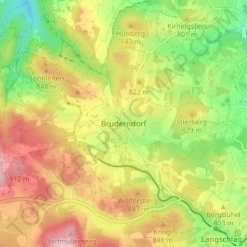 Mapa topográfico Bruderndorf, altitud, relieve