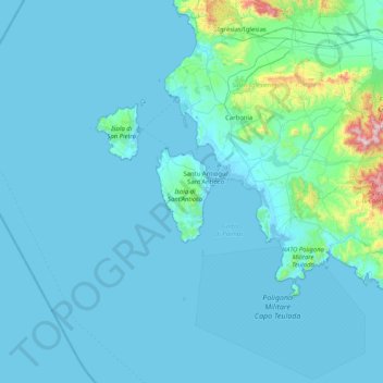 Mapa topográfico Isola di Sant'Antioco, altitud, relieve