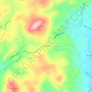 Mapa topográfico Five Points, altitud, relieve