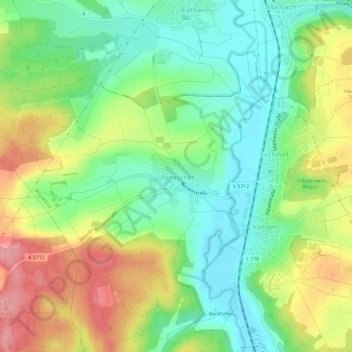 Mapa topográfico Überauchen, altitud, relieve