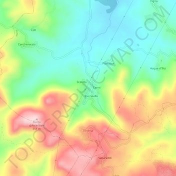 Mapa topográfico Zuccaledda, altitud, relieve