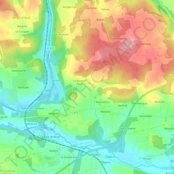 Mapa topográfico Le Bourron Bas, altitud, relieve