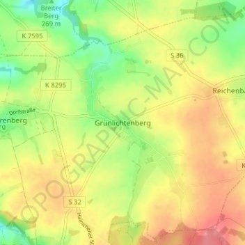 Mapa topográfico Grünlichtenberg, altitud, relieve