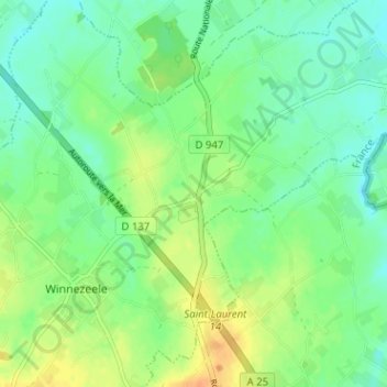 Mapa topográfico Droogland, altitud, relieve