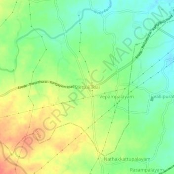 Mapa topográfico Mettukadai, altitud, relieve
