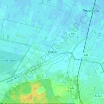 Mapa topográfico Ochholt, altitud, relieve
