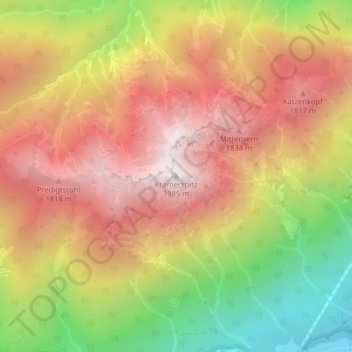 Mapa topográfico Kramerspitz, altitud, relieve
