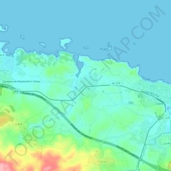 Mapa topográfico Po, altitud, relieve