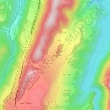 Mapa topográfico Les Condamines, altitud, relieve