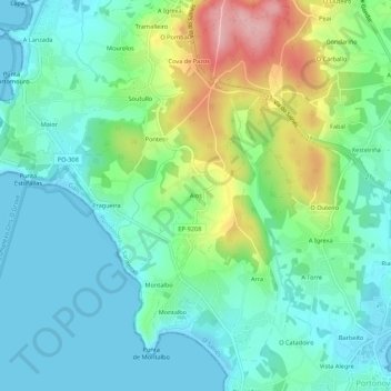 Mapa topográfico Aios, altitud, relieve