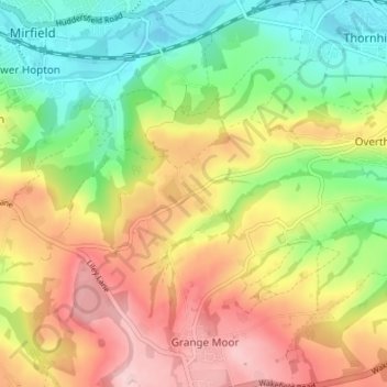 Mapa topográfico Whitley Lower, altitud, relieve