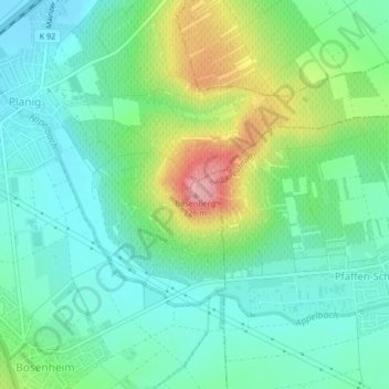 Mapa topográfico Bosenberg, altitud, relieve