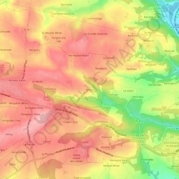 Mapa topográfico Perros, altitud, relieve