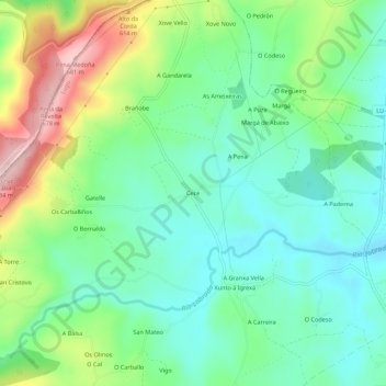 Mapa topográfico Cece, altitud, relieve