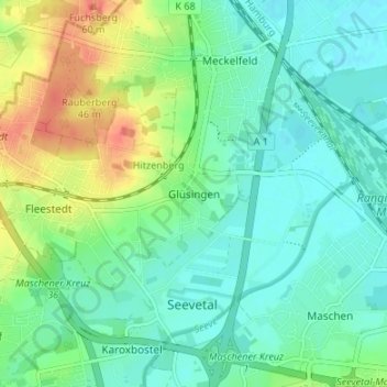 Mapa topográfico Glüsingen, altitud, relieve