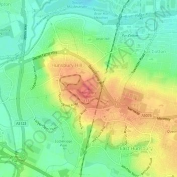 Mapa topográfico Hunsbury Hill, altitud, relieve