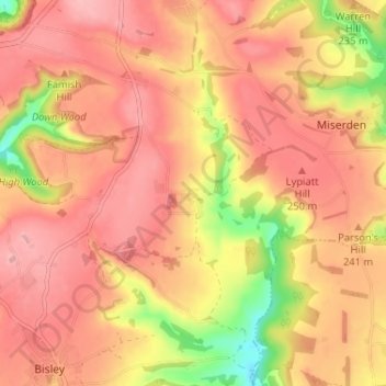 Mapa topográfico Througham, altitud, relieve
