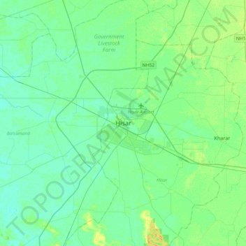 Mapa topográfico Hisar, altitud, relieve