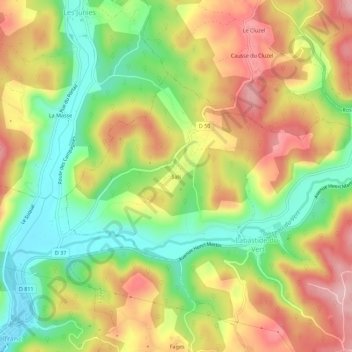 Mapa topográfico Sals, altitud, relieve