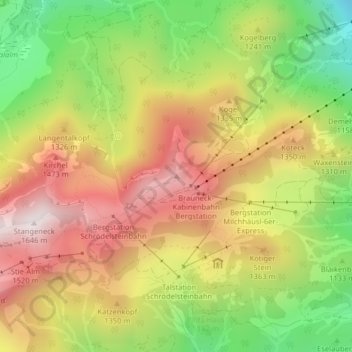 Mapa topográfico Brauneck, altitud, relieve