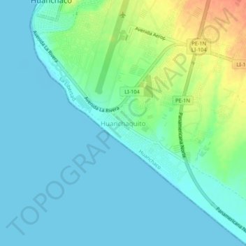 Mapa topográfico Huanchaquito, altitud, relieve