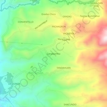 Mapa topográfico Canalpamba, altitud, relieve