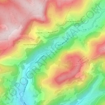 Mapa topográfico Le Bas, altitud, relieve