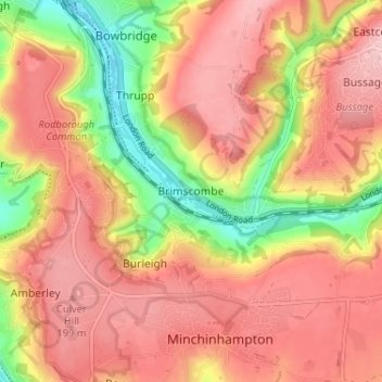 Mapa topográfico Brimscombe, altitud, relieve