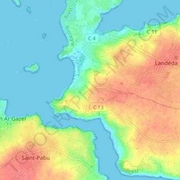 Mapa topográfico Kroaz Anez, altitud, relieve