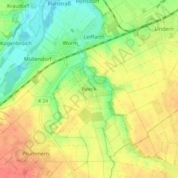 Mapa topográfico Beeck, altitud, relieve