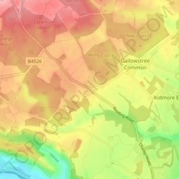 Mapa topográfico Cane End, altitud, relieve