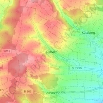 Mapa topográfico Obbach, altitud, relieve