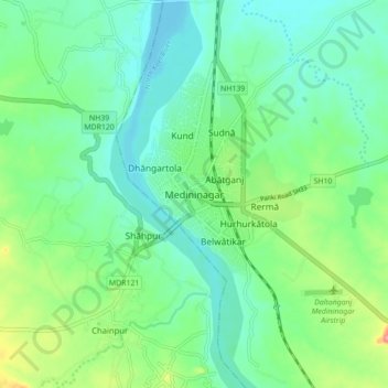 Mapa topográfico Medininagar, altitud, relieve