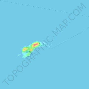 Mapa topográfico Malalison Island, altitud, relieve