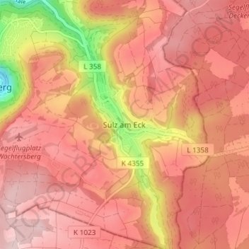 Mapa topográfico Sulz am Eck, altitud, relieve