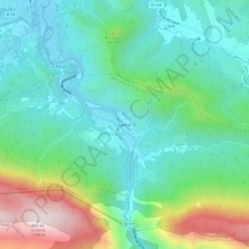 Mapa topográfico Cavirac, altitud, relieve