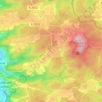 Mapa topográfico Grauhöfle, altitud, relieve