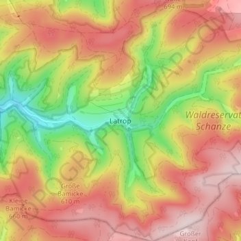 Mapa topográfico Latrop, altitud, relieve