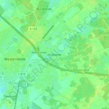 Mapa topográfico Hüllstede, altitud, relieve