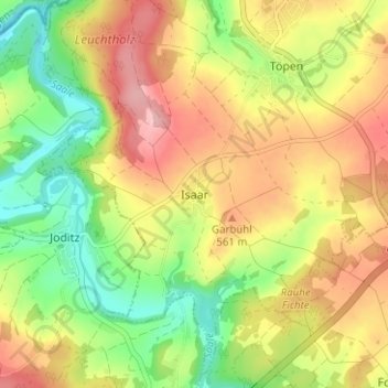 Mapa topográfico Isaar, altitud, relieve