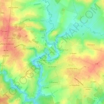 Mapa topográfico Vouvant, altitud, relieve