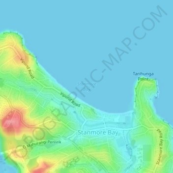 Mapa topográfico Stanmore Bay, altitud, relieve