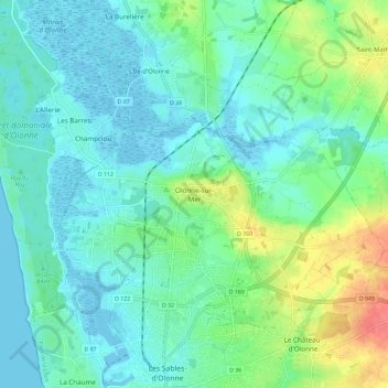 Mapa topográfico Olonne-sur-Mer, altitud, relieve